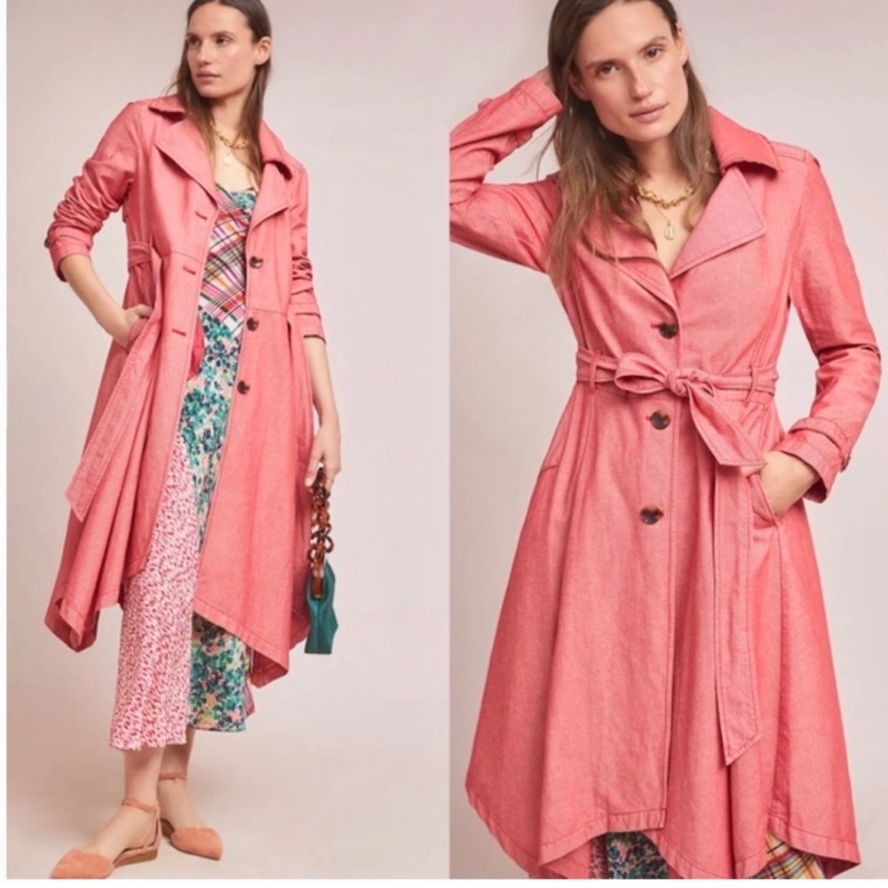 Pink Trench Coat with Waist Tie